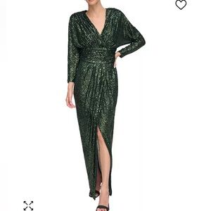 Calvin Klein emerald sequined dolman sleeve gown- lined- size 12